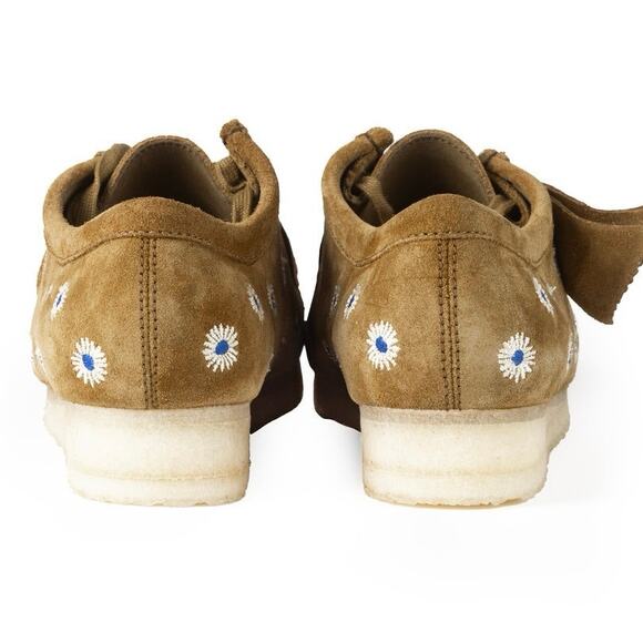 CLARKS Dark Olive Embroidered Suede Wallabees Size 11.5W New in Box MSRP $195